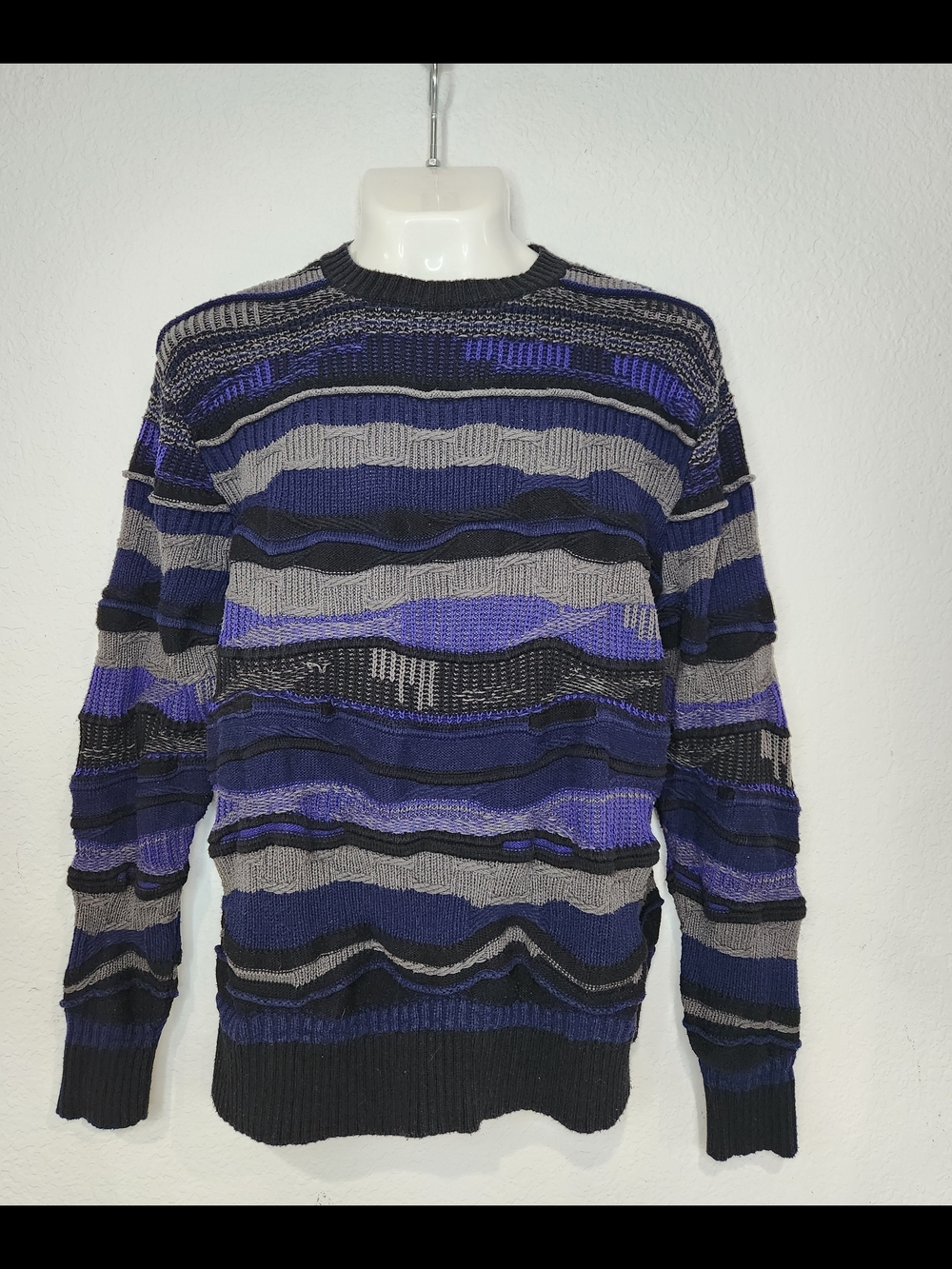PacSun Men's Crewneck Sweater in Black, Gray & Purple Coogi Style.